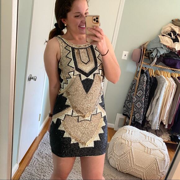Needle & Thread Gold Sequin Mini Dress 4 - Picture 2 of 11